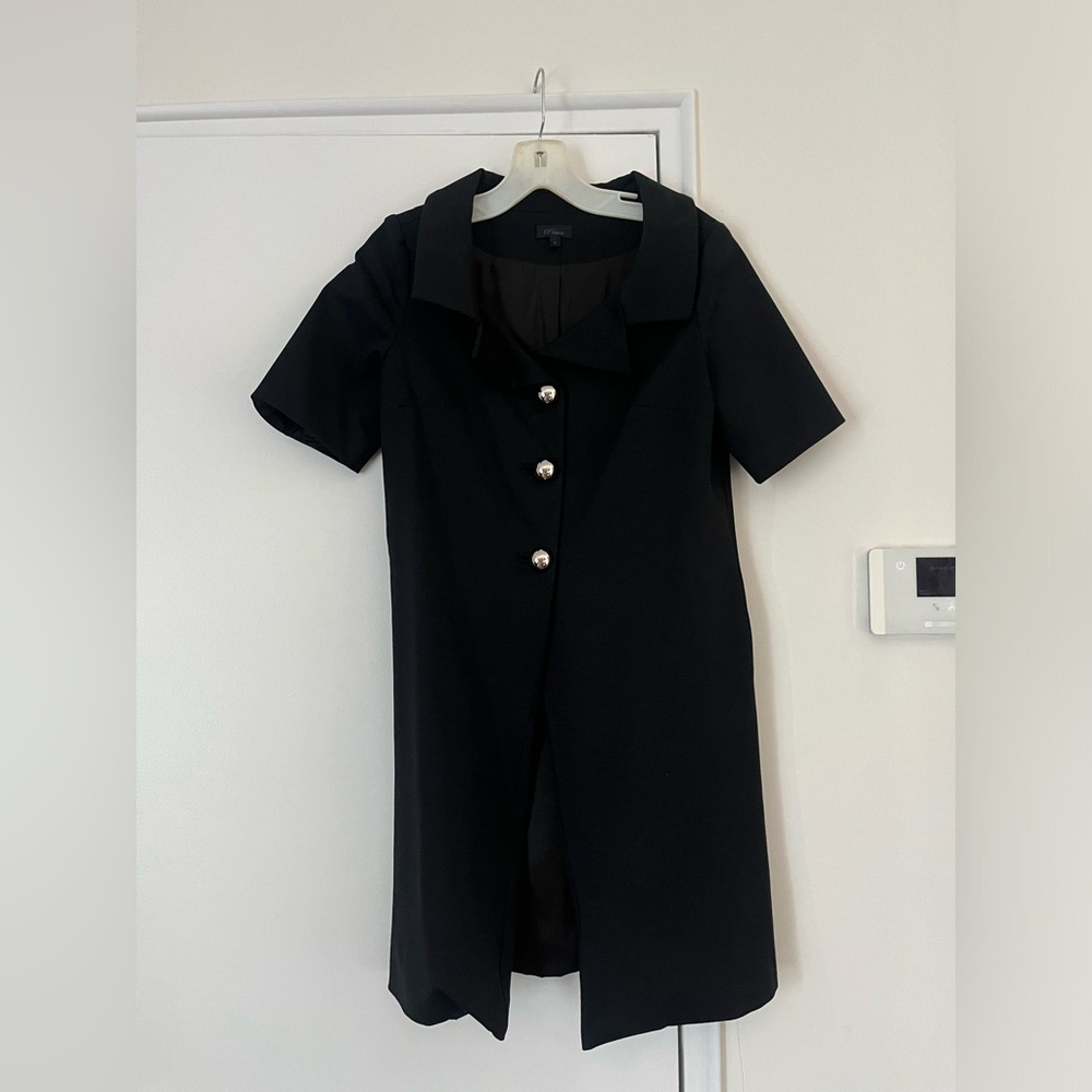 Long Vintage Black Short-Sleeve Coat